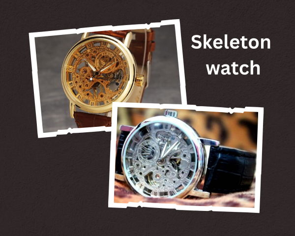 Skeleton Watch With Leather Strap