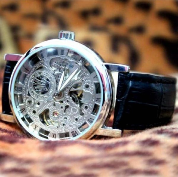 Skeleton Watch With Leather Strap