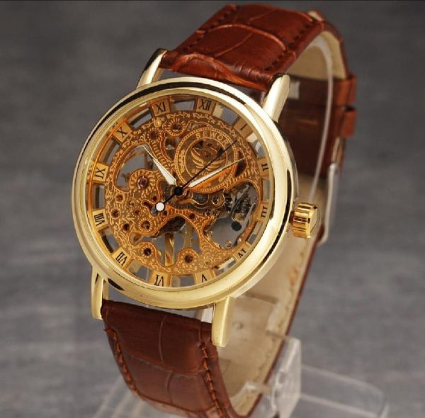 Skeleton Watch With Leather Strap